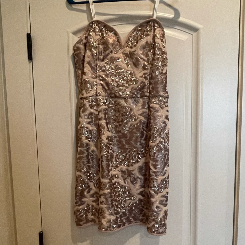 Sweetheart Strapless Rose Gold Sequin Mini Dress | Size L | Great Condition